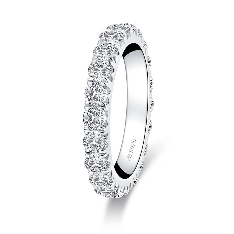 S925 Sterling Silver Zircon Pavé Band Ring - Full Row Setting Design