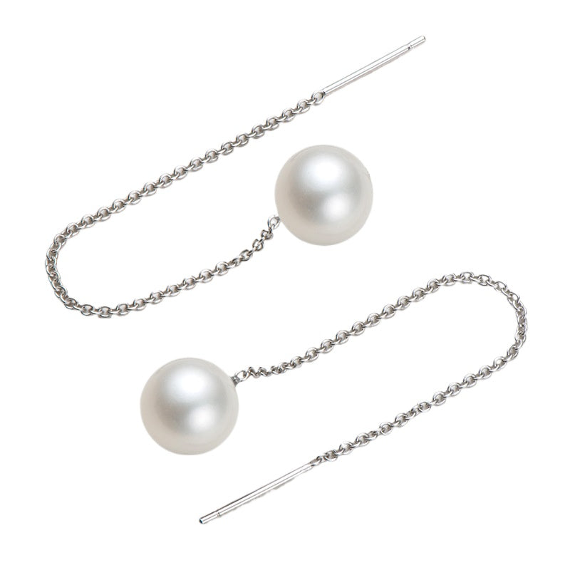 Natural Freshwater Pearl Drop Earrings - S925 Sterling Silver Long Tassel Dangle Earrings
