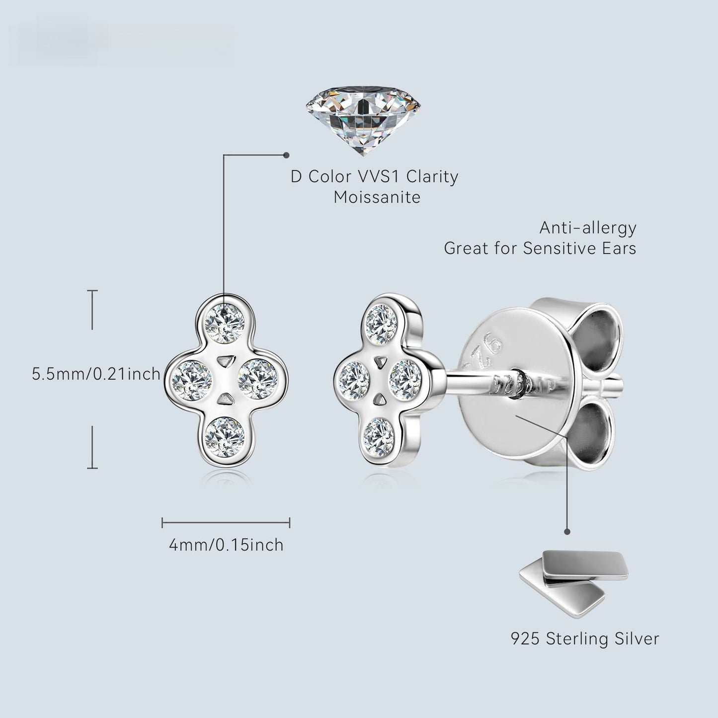 S925 Sterling Silver Star Stud Earrings - Geometric Sparkle Earrings