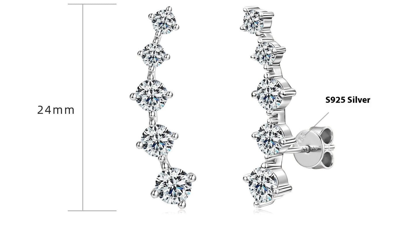 Moissanite Stud Earrings - Sterling Silver Vine Design for Women