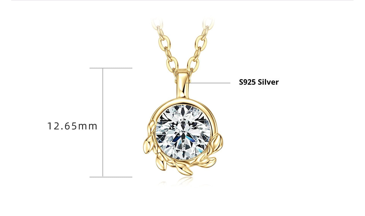1 Carat Moissanite Olive Leaf Necklace - S925 Sterling Silver Delicate Chain