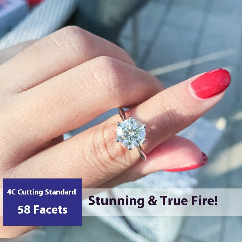 Classic Six-Prong D Color Moissanite Ring - 18K Gold Plated Engagement Ring