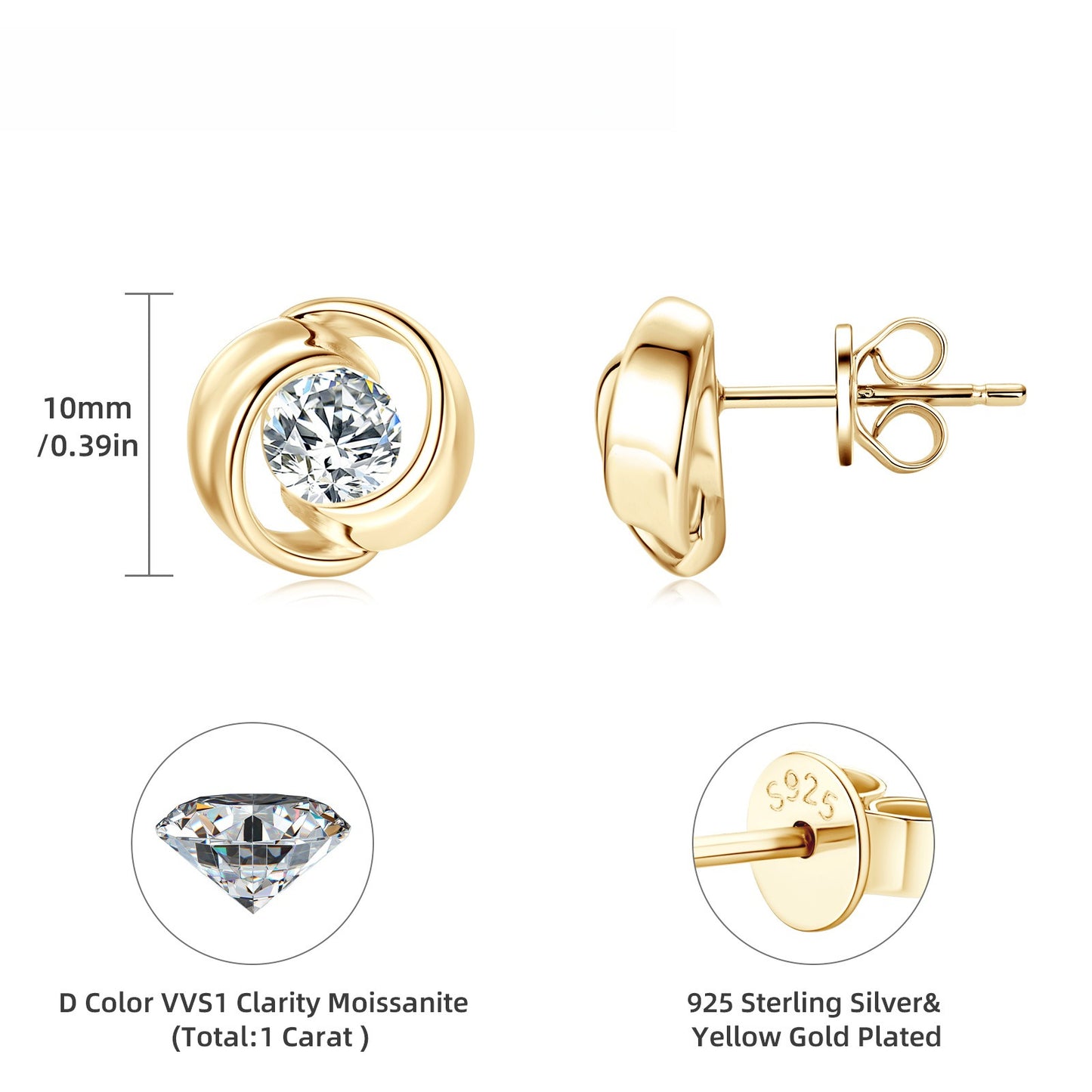 5mm Round Moissanite Stud Earrings - 925 Sterling Silver Brilliant Cut Earrings