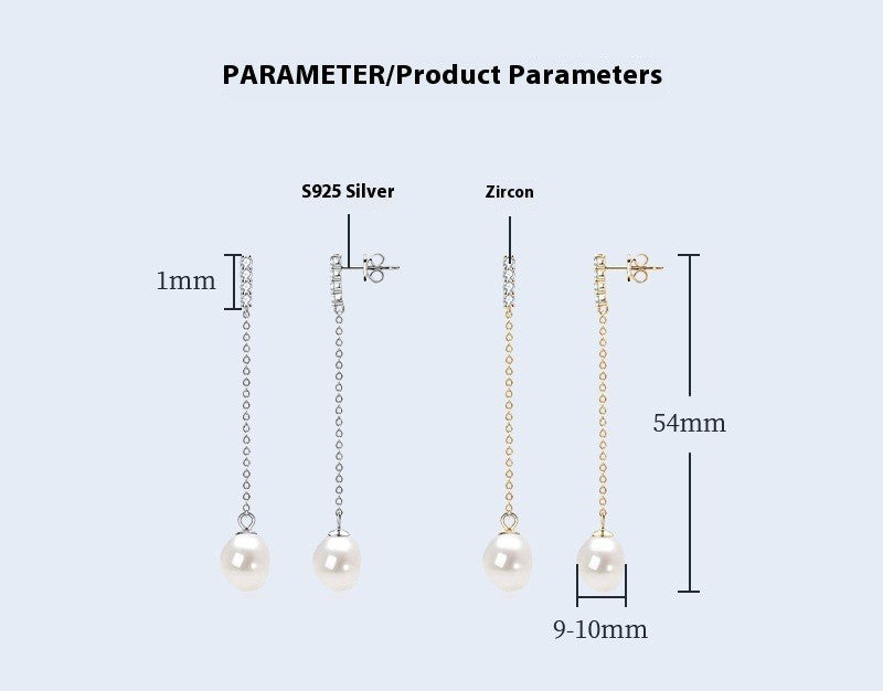 French Style Freshwater Pearl Long Drop Earrings - Sterling Silver for Women