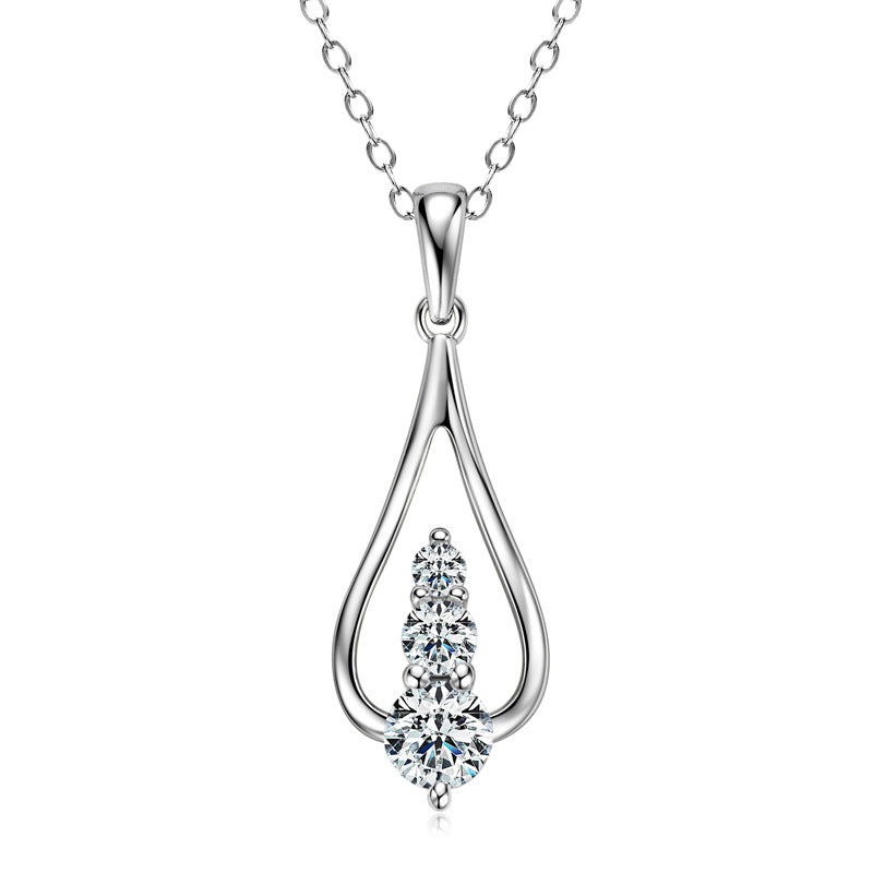Moissanite Teardrop Pendant Necklace - 925 Sterling Silver Angel Tears Design for Women
