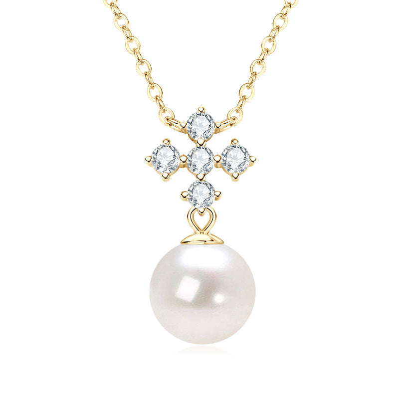 Natural Freshwater Pearl Pendant Necklace - S925 Sterling Silver with Moissanite Accent