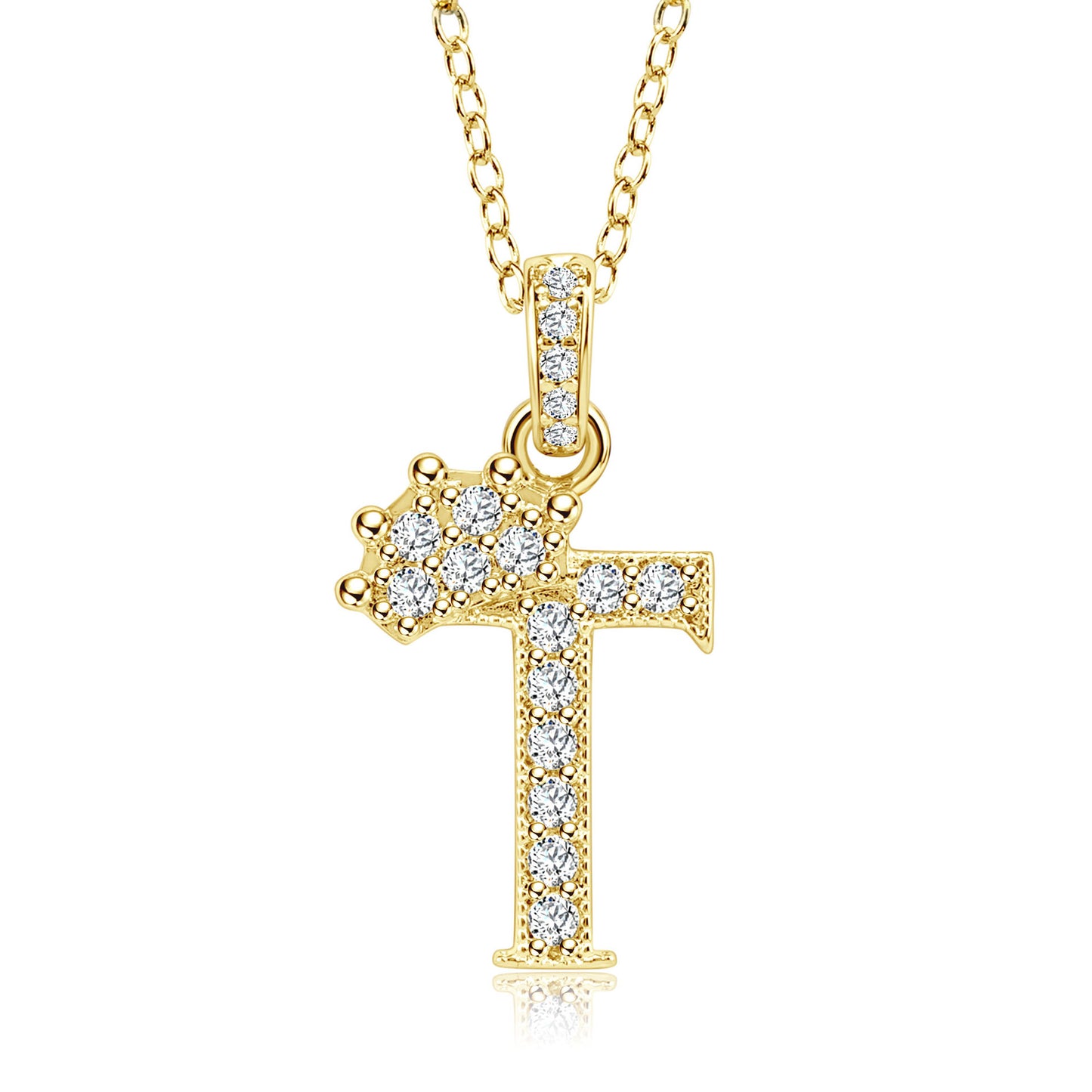 Crown Zircon Letter Pendant Necklace - Copper Plated Personalized Jewelry for Women