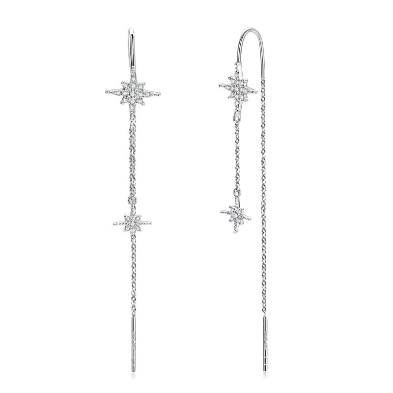 S925 Sterling Silver Octagram Star Moissanite Earrings - Star Design