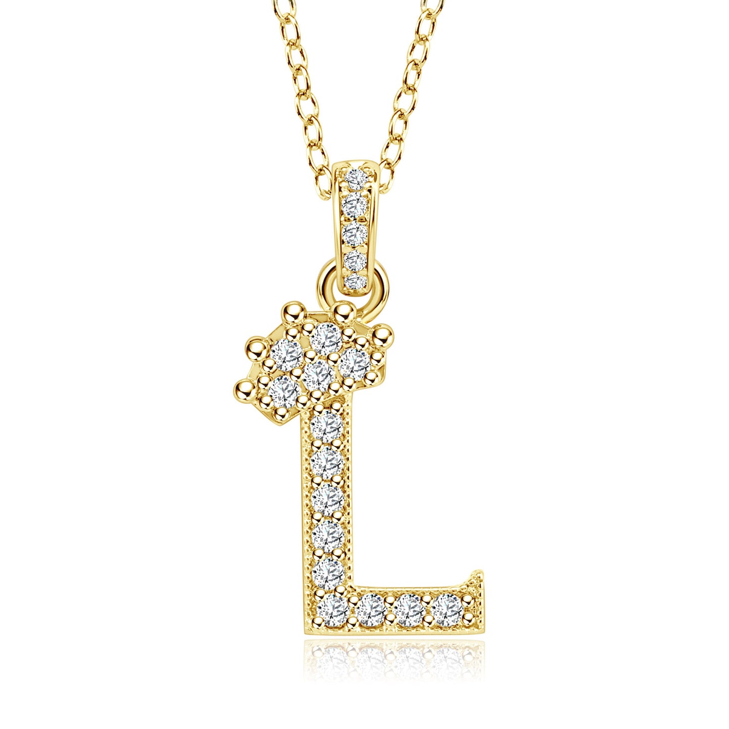 Crown Zircon Letter Pendant Necklace - Copper Plated Personalized Jewelry for Women