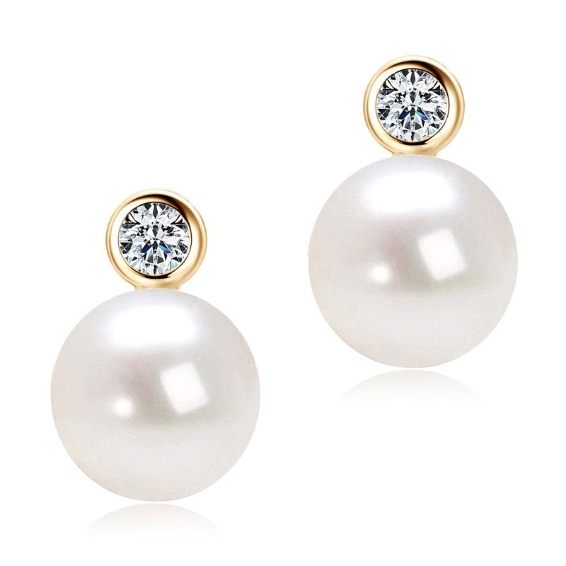 Natural Freshwater Pearl Stud Earrings - 925 Sterling Silver 18K Gold Plated Minimalist Earrings