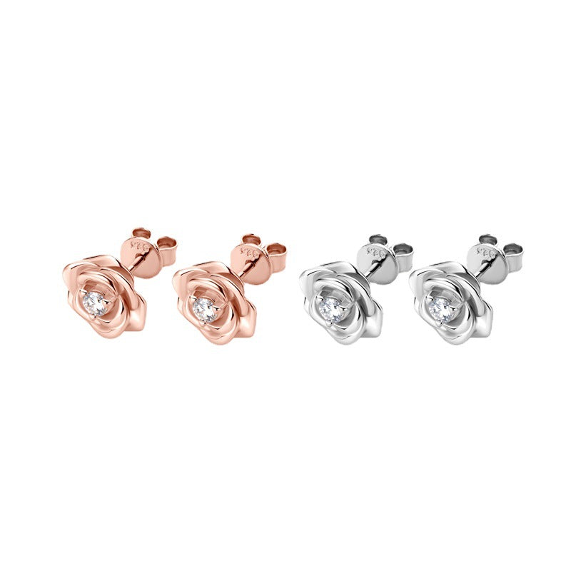 S925 Sterling Silver Rose Gold D-Color Moissanite Stud Earrings - Premium Brilliance