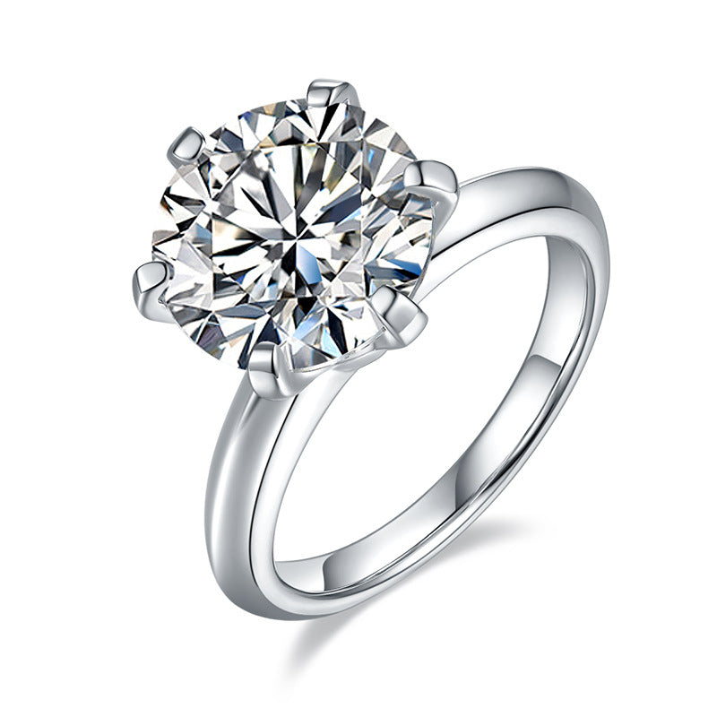 5 Carat D Color Moissanite Ring - Classic Six Prong Setting in S925 Sterling Silver with 18K Gold Plating