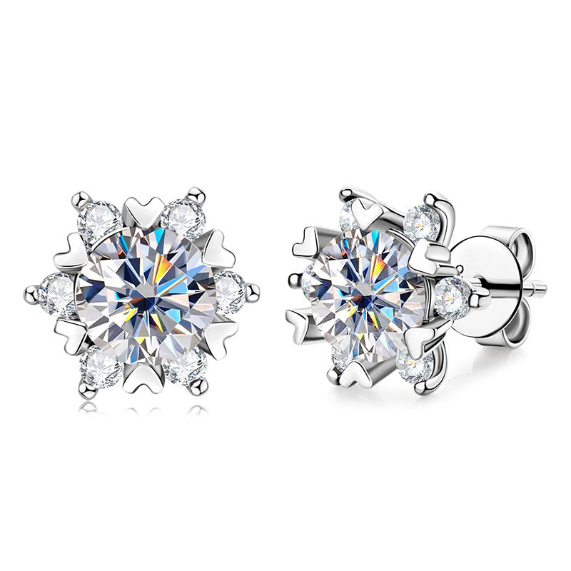 S925 Sterling Silver Snowflake Moissanite Earrings - Tarnish-Free Design