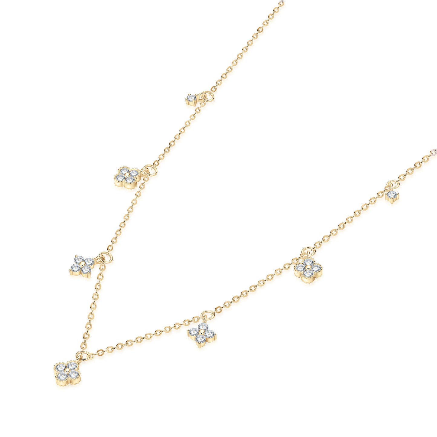 S925 Sterling Silver Four-Leaf Clover Moissanite Necklace - Lucky Charm Delicate Chain