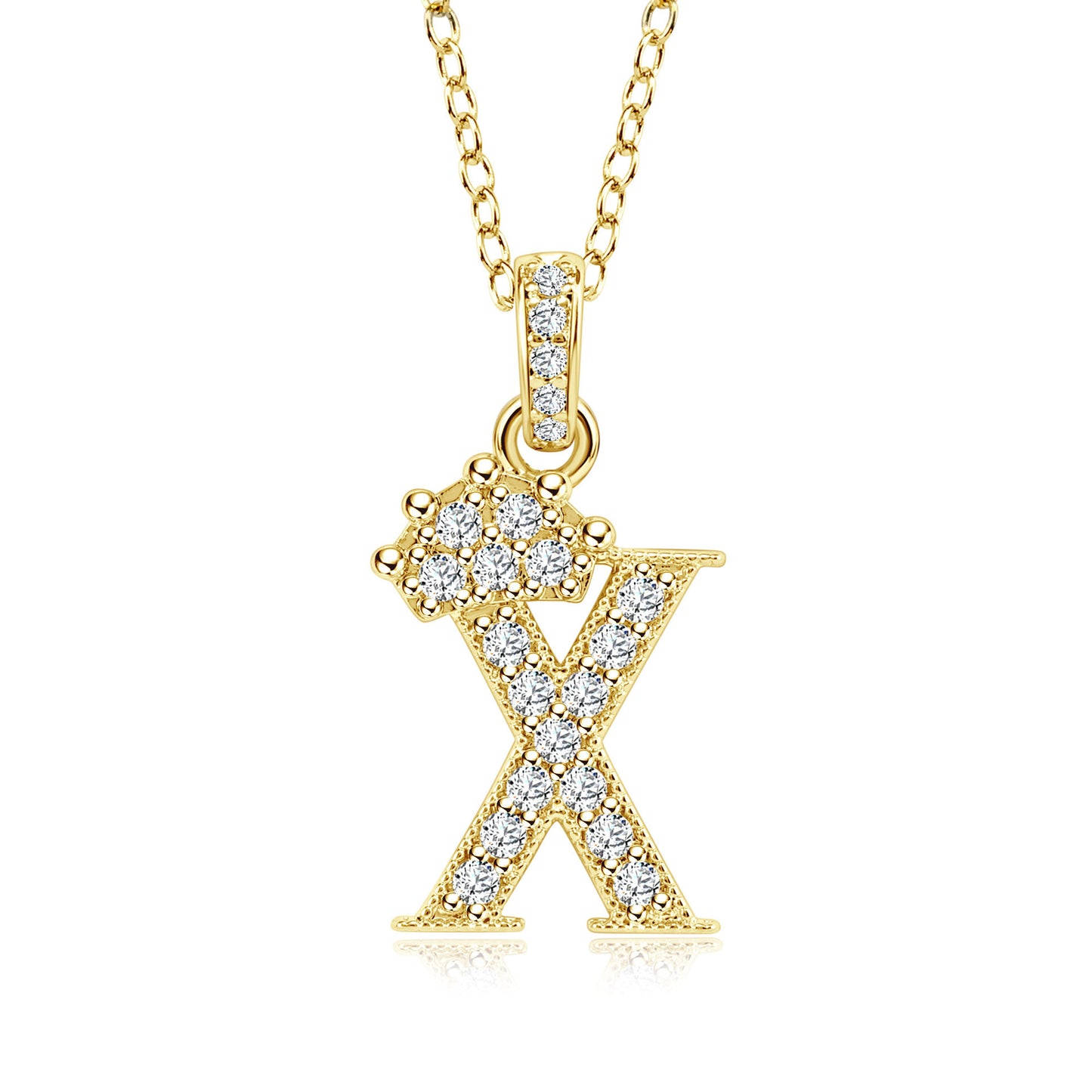Crown Zircon Letter Pendant Necklace - Copper Plated Personalized Jewelry for Women