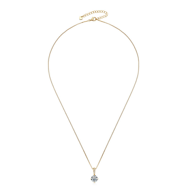 S925 Sterling Silver Four Prong Moissanite Necklace - 18K Gold Plated Pendant