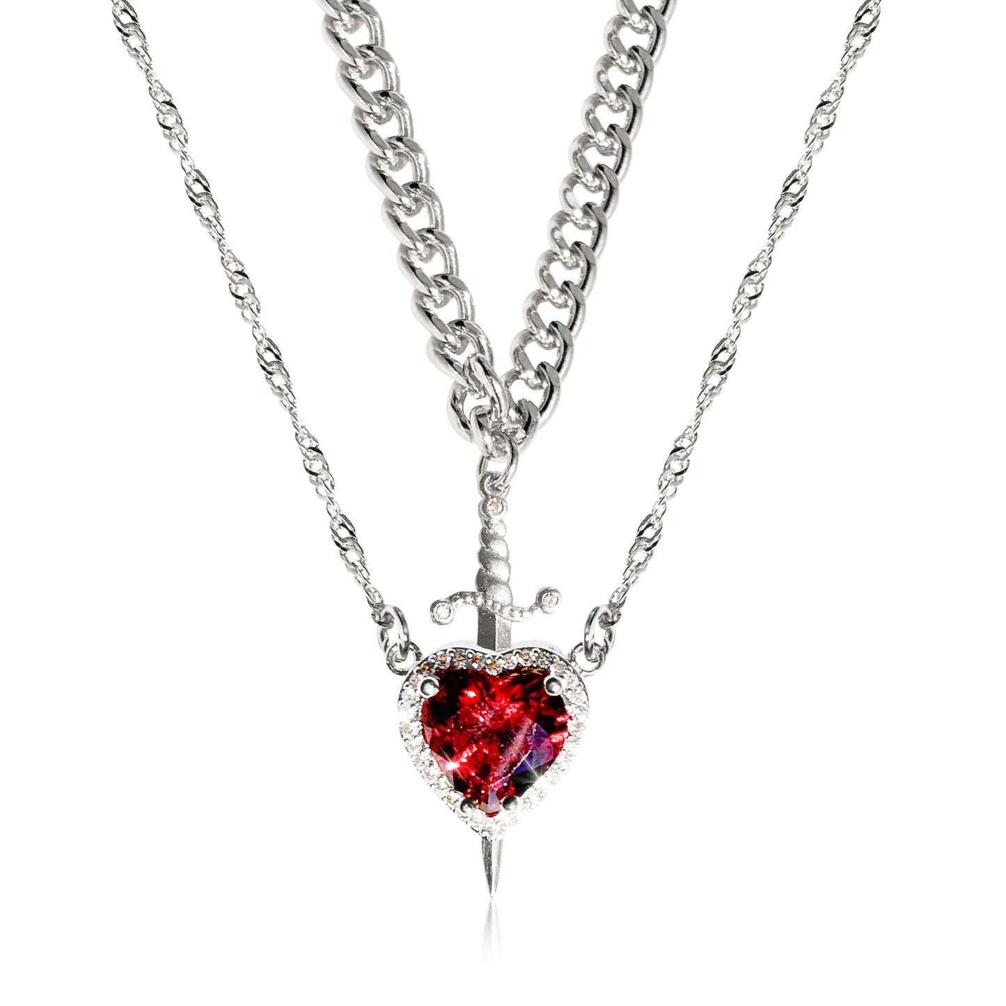 Arrow Through Heart Couple Necklace Set - Matching His and Hers Pendants