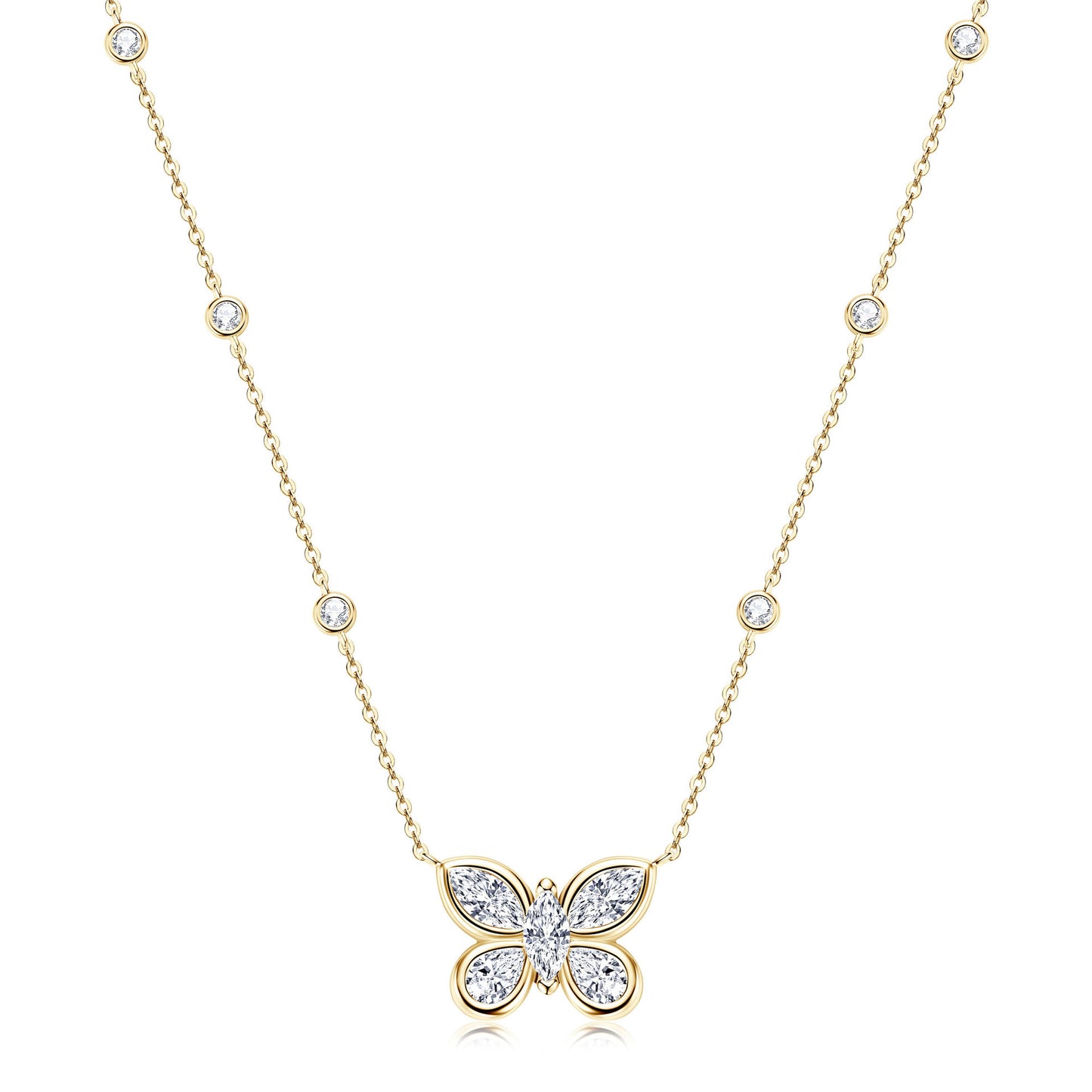 Bow Pendant Necklace - Sterling Silver with Zircon for Women