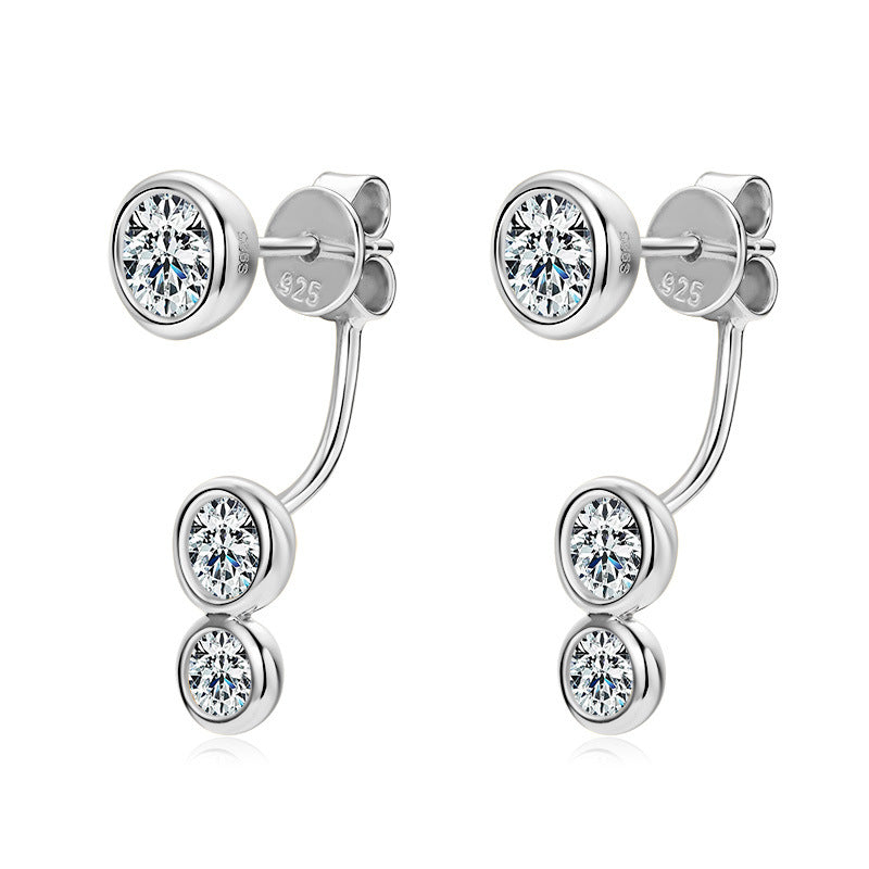 Convertible Moissanite Stud Earrings - Sterling Silver 2-in-1 Design for Women