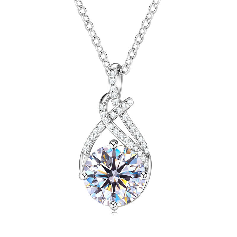 S925 Sterling Silver Rope Knot Twist Pendant Necklace - 2 Carat Moissanite