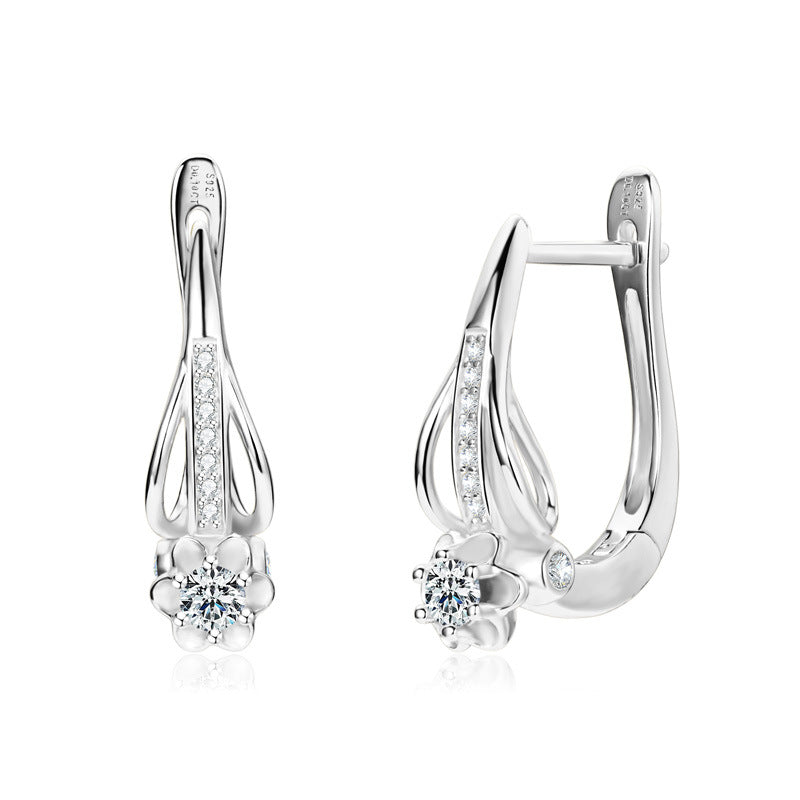 French Retro D-Color Moissanite Flower Earrings - 925 Sterling Silver