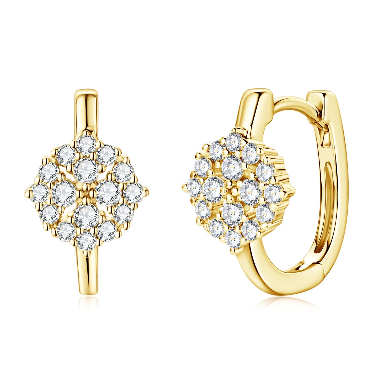 Halo Moissanite Stud Earrings - 18K Gold Plated Sterling Silver for Women