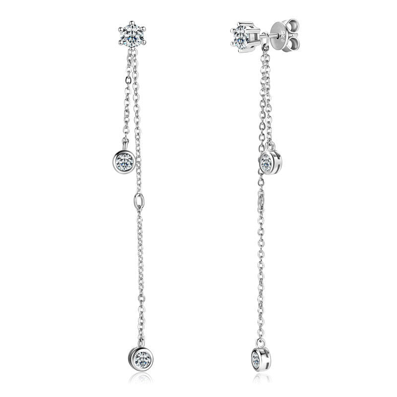D-Color Moissanite Tassel Drop Earrings - S925 Sterling Silver Convertible Earrings