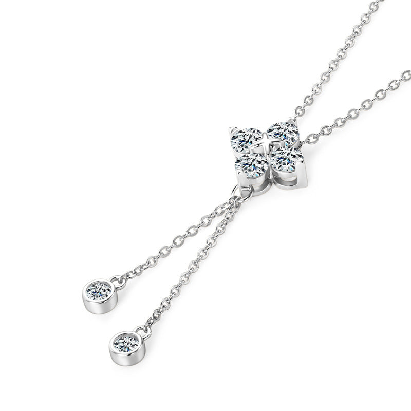 Four-Leaf Clover Fringe Pendant - Sterling Silver S925 High-End D Color Moissanite Necklace
