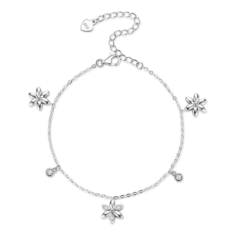 Flower Bracelet - Sterling Silver with Moissanite for Women