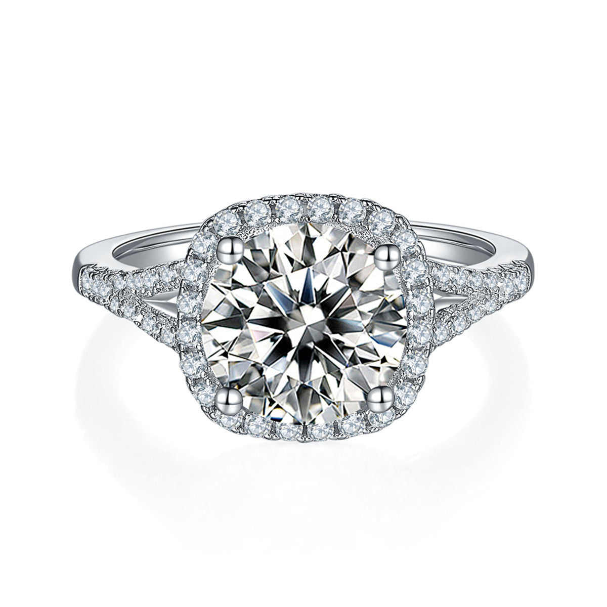 S925 Sterling Silver 18K Gold Plated Square Moissanite Ring - Double Band Design