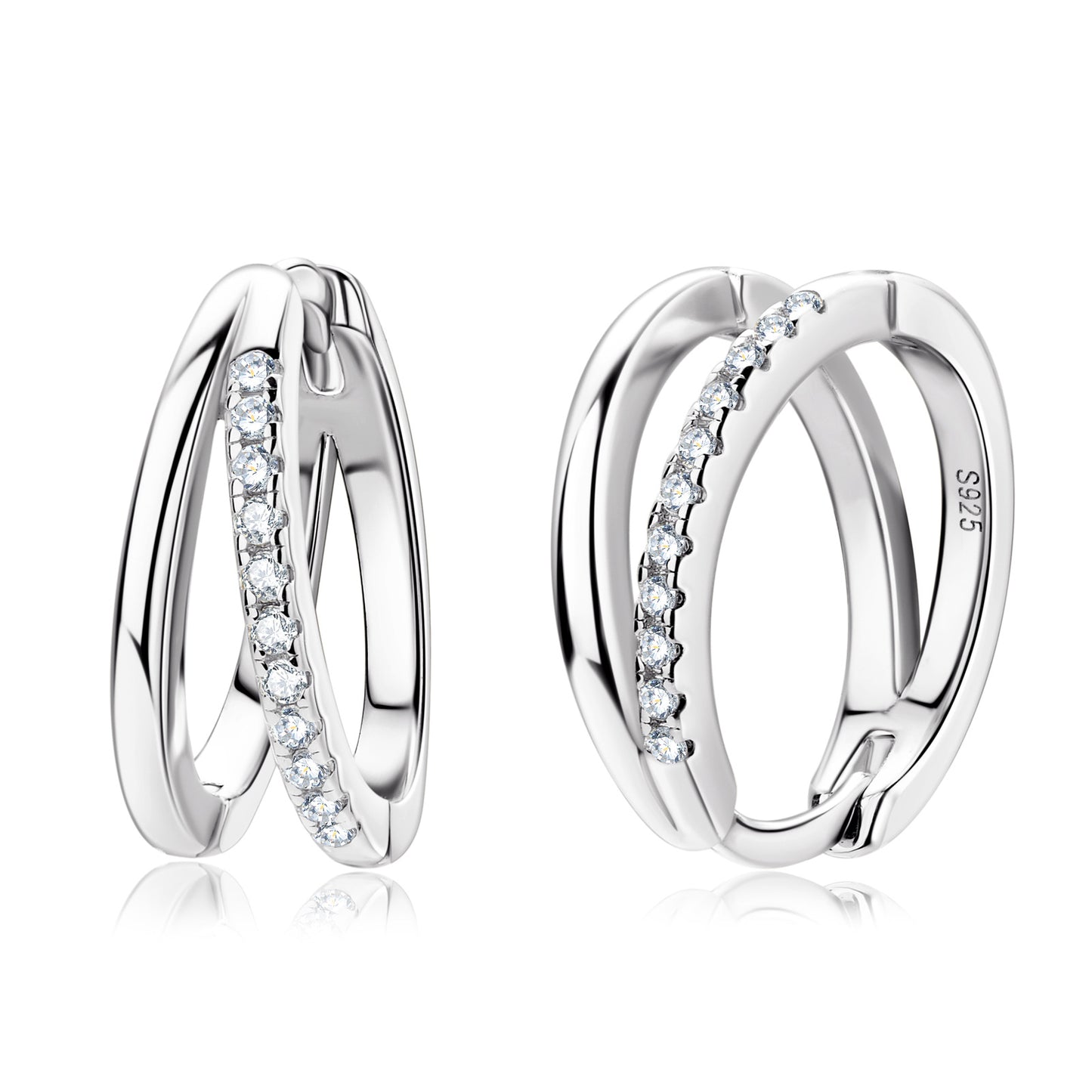 Minimalist Double Ring Moissanite Earrings - 925 Sterling Silver Women's Jewelry