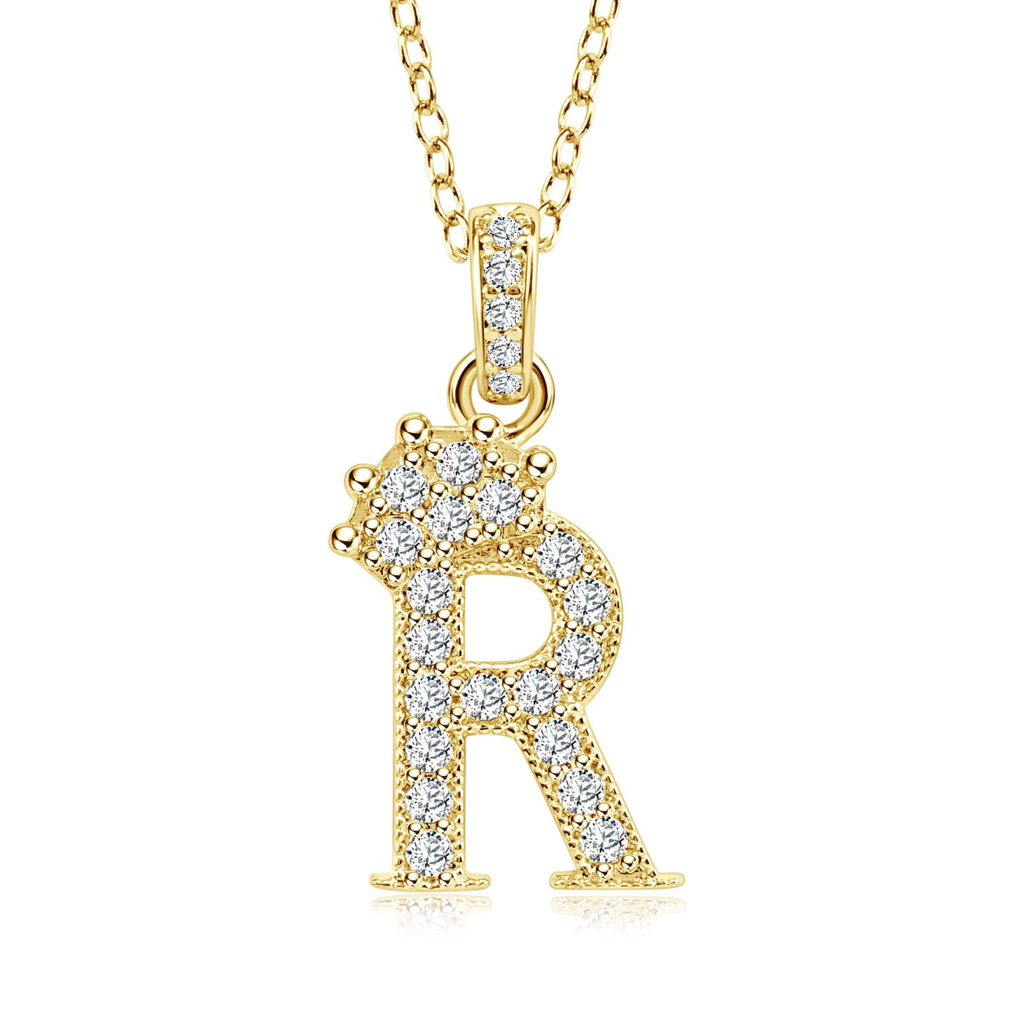 Crown Zircon Letter Pendant Necklace - Copper Plated Personalized Jewelry for Women