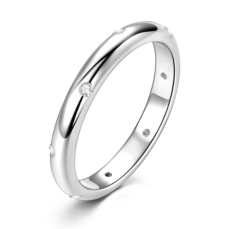 S925 Sterling Silver Moissanite Stackable Ring - Minimalist Layering Band