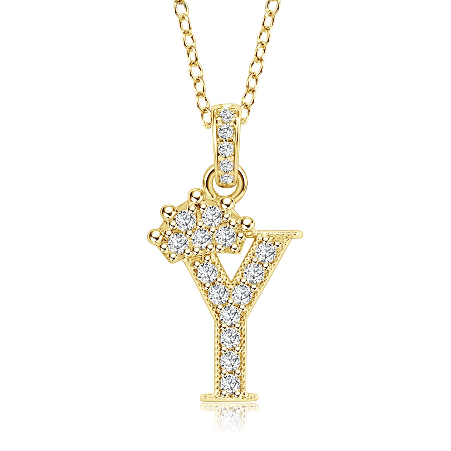 Crown Zircon Letter Pendant Necklace - Copper Plated Personalized Jewelry for Women