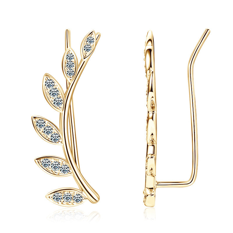 D-Color Moissanite Leaf Stud Earrings - 925 Sterling Silver Nature-Inspired Earrings