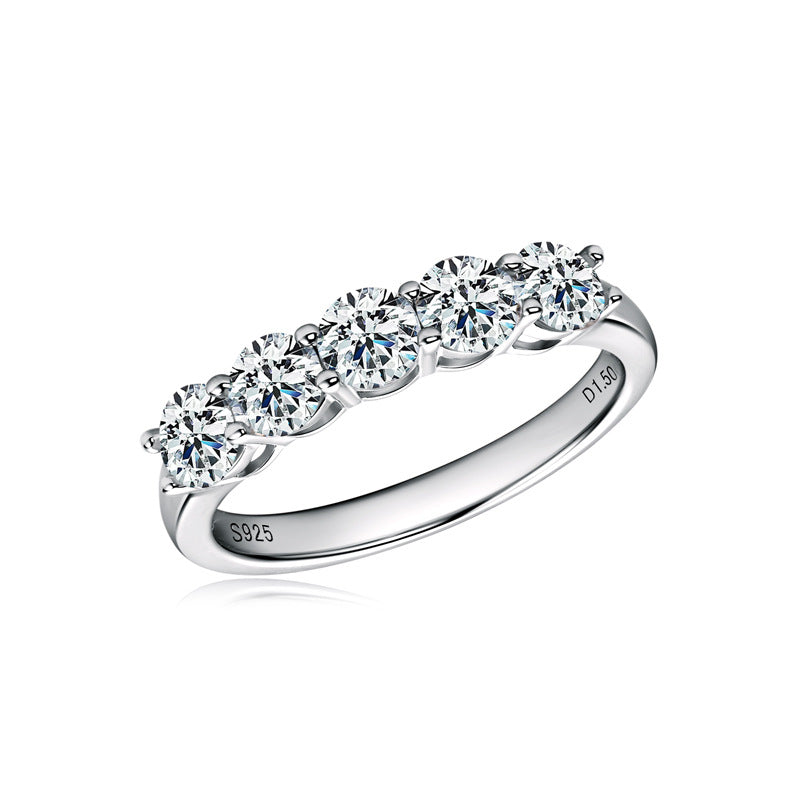 Luxury 5-Stone Moissanite Row Ring - S925 Sterling Silver Women's Tail Ring
