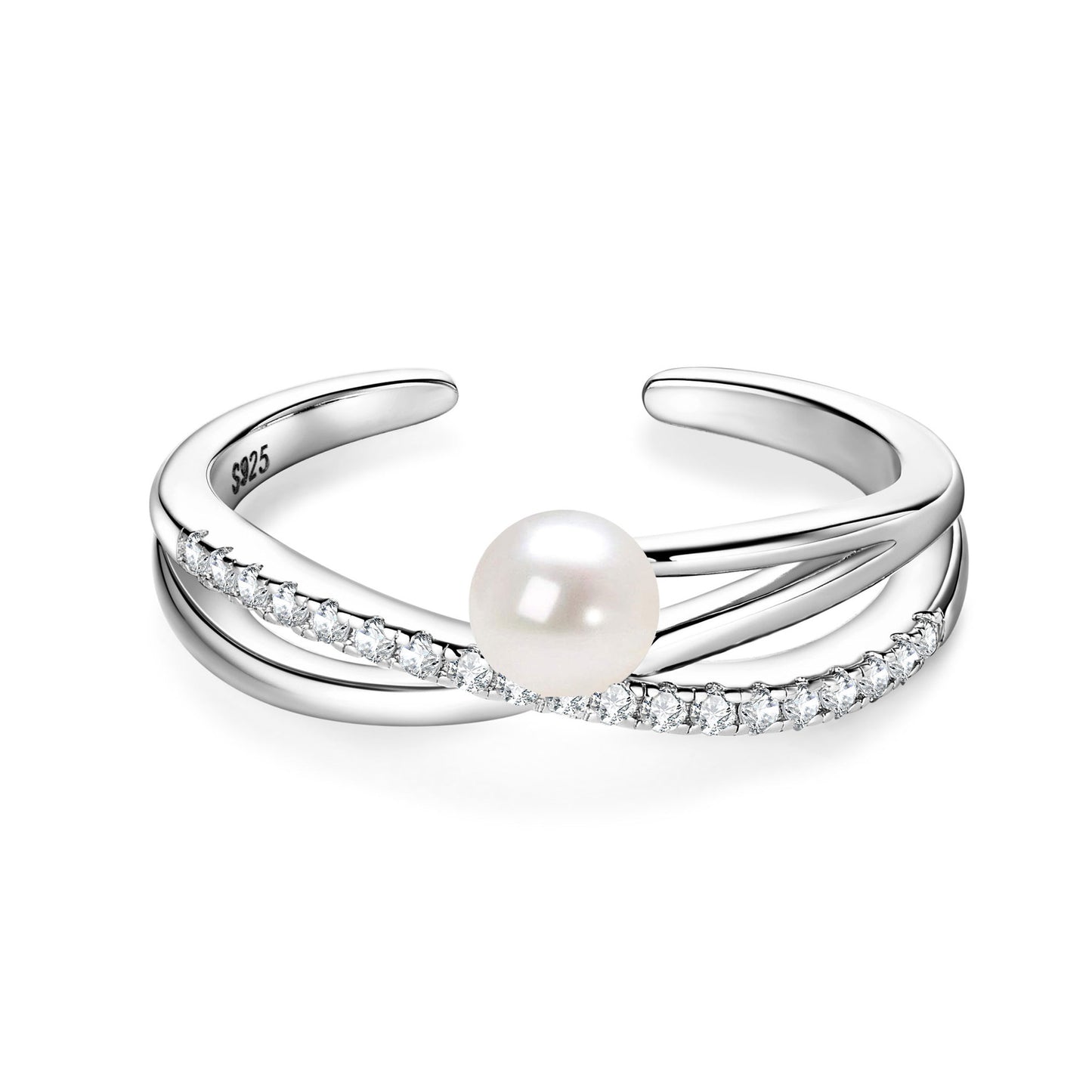 S925 Sterling Silver Natural Freshwater Pearl Ring - Adjustable Open Ring