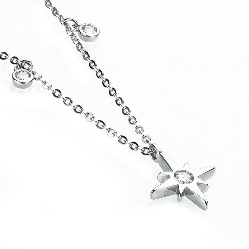 S925 Sterling Silver Moissanite Hexagram Star Necklace - Six-Point Star Collarbone Chain