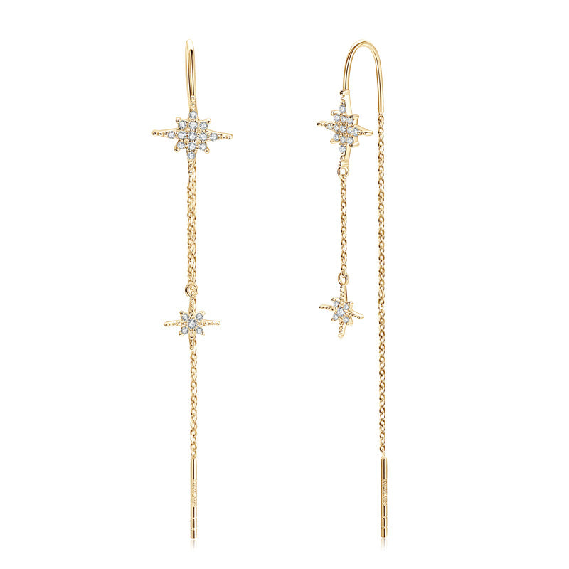 S925 Sterling Silver Octagram Star Moissanite Earrings - Star Design