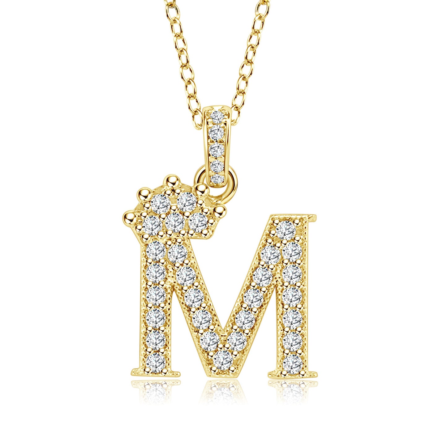 Crown Zircon Letter Pendant Necklace - Copper Plated Personalized Jewelry for Women