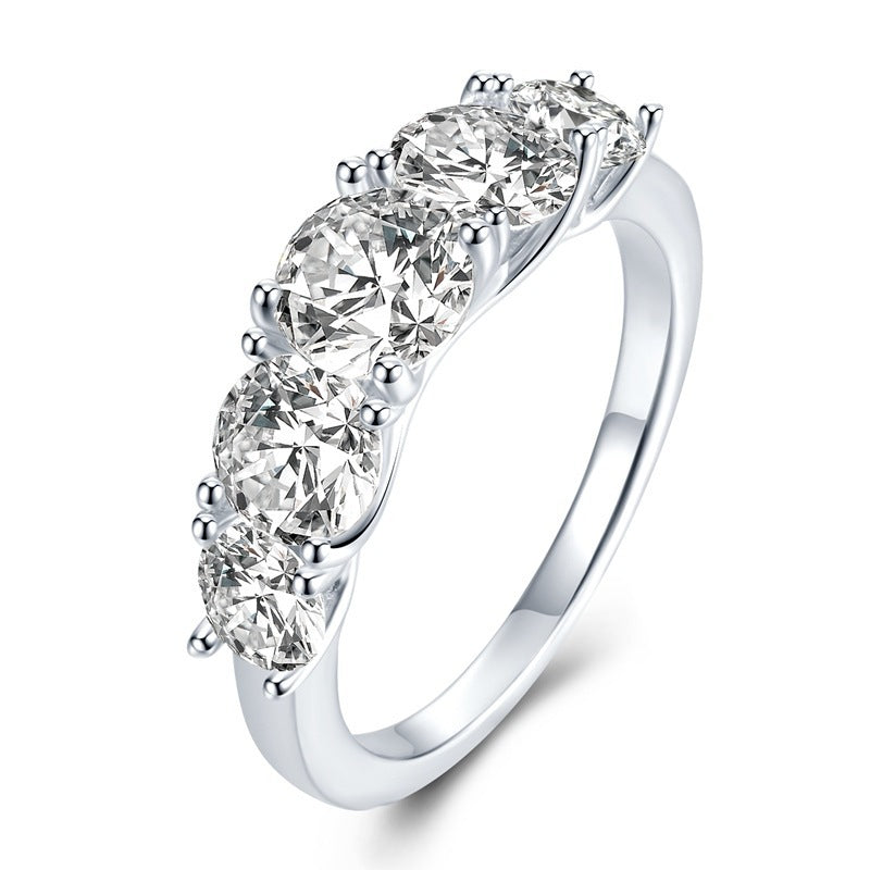 S925 Sterling Silver 5-Stone Moissanite Ring - Luxury Anniversary Band