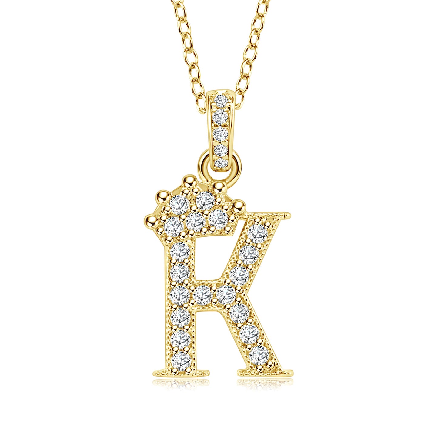 Crown Zircon Letter Pendant Necklace - Copper Plated Personalized Jewelry for Women