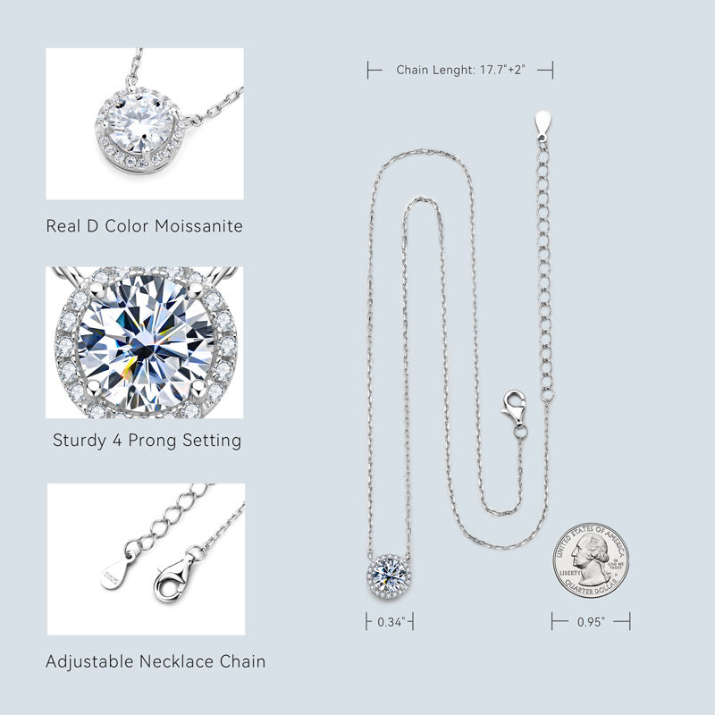 S925 Sterling Silver Black Moissanite Collarbone Necklace - Sophisticated Pendant