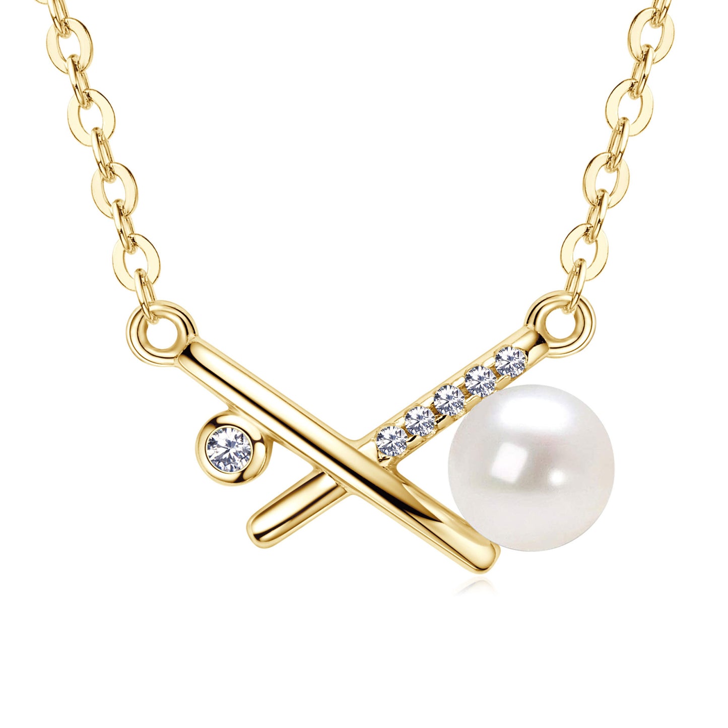 Natural Freshwater Pearl Cross Necklace - 925 Sterling Silver X-Shape Design for Women