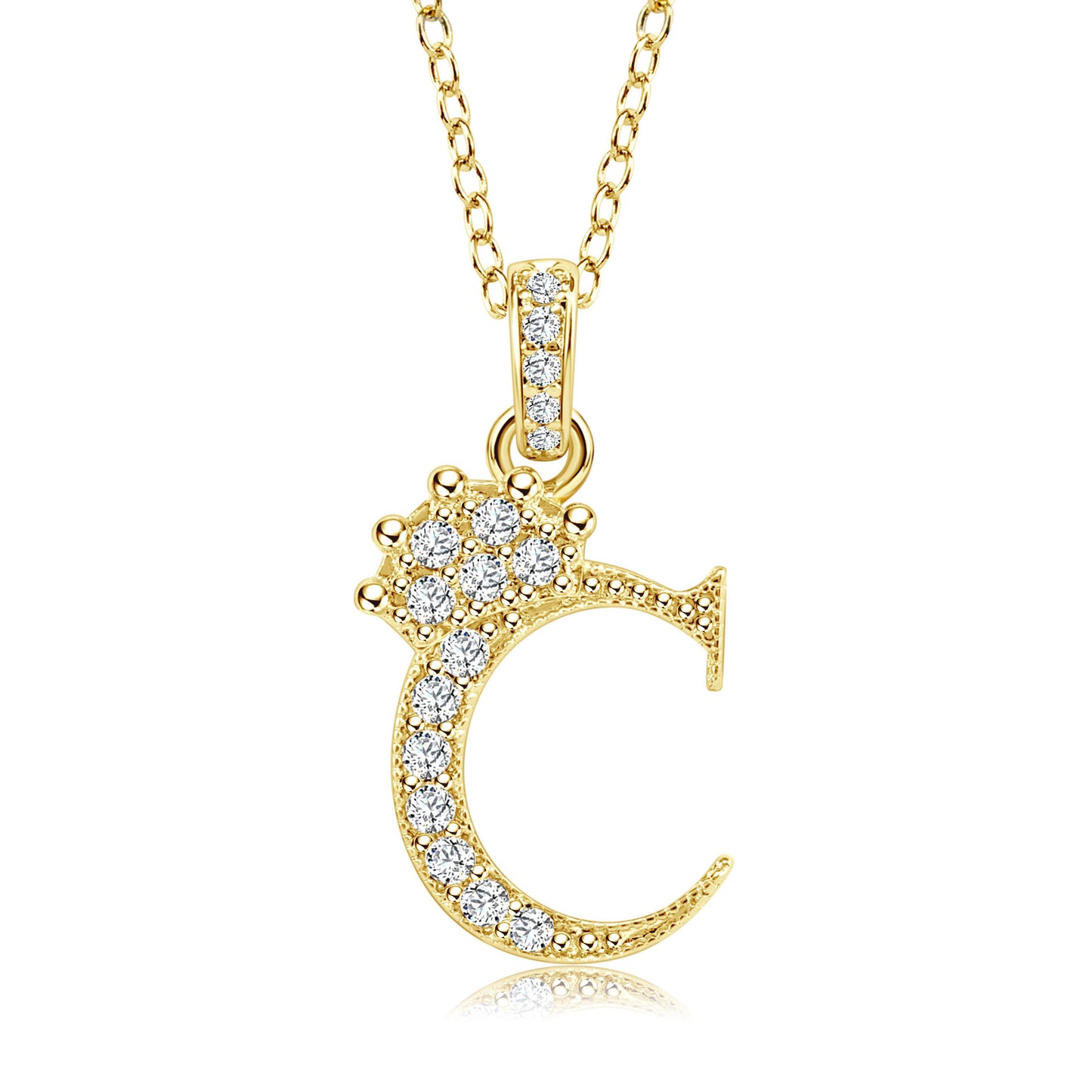 Crown Zircon Letter Pendant Necklace - Copper Plated Personalized Jewelry for Women