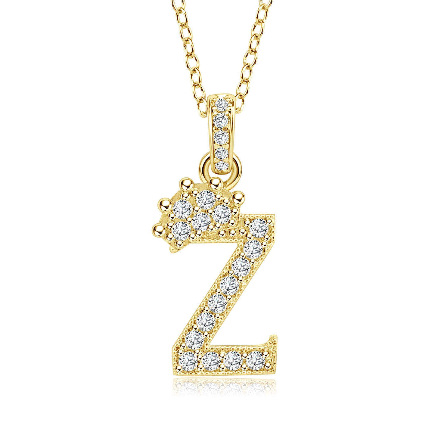 Crown Zircon Letter Pendant Necklace - Copper Plated Personalized Jewelry for Women