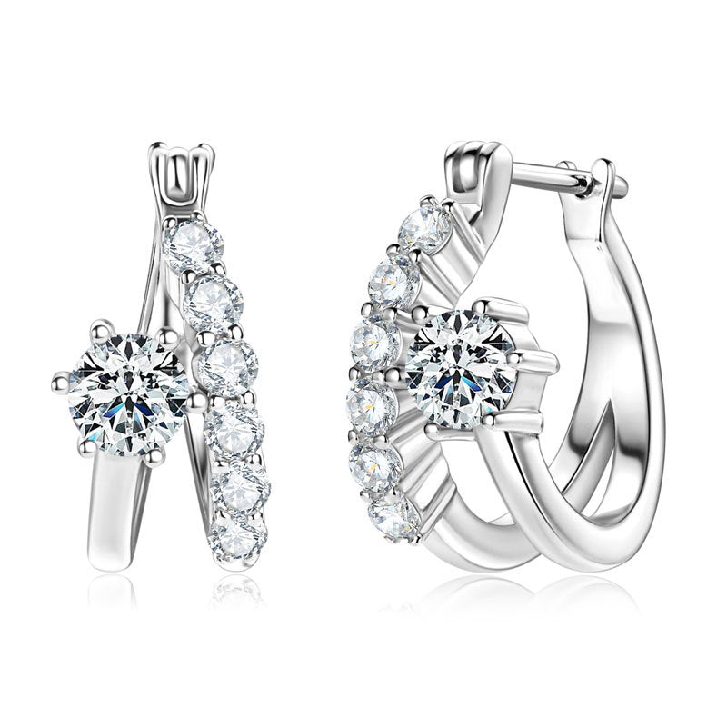 Sterling Silver Diamond Earrings - Asymmetric Stud Design