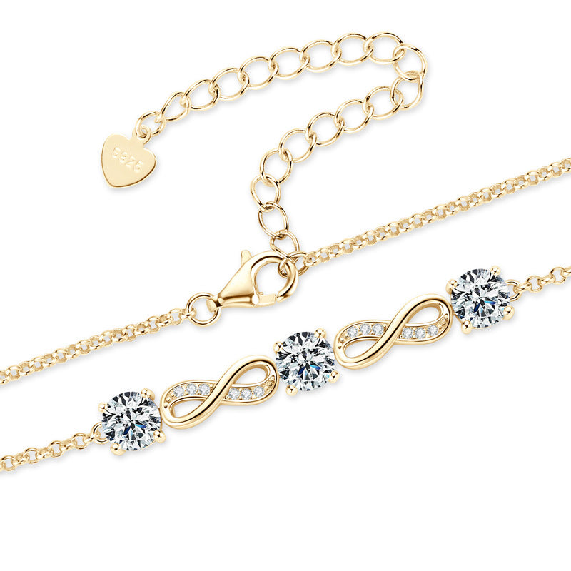 Infinity Symbol Bracelet - Sterling Silver with Moissanite for Women