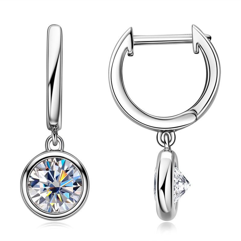 S925 Sterling Silver D Color Moissanite Hoop Earrings - Classic Round Design
