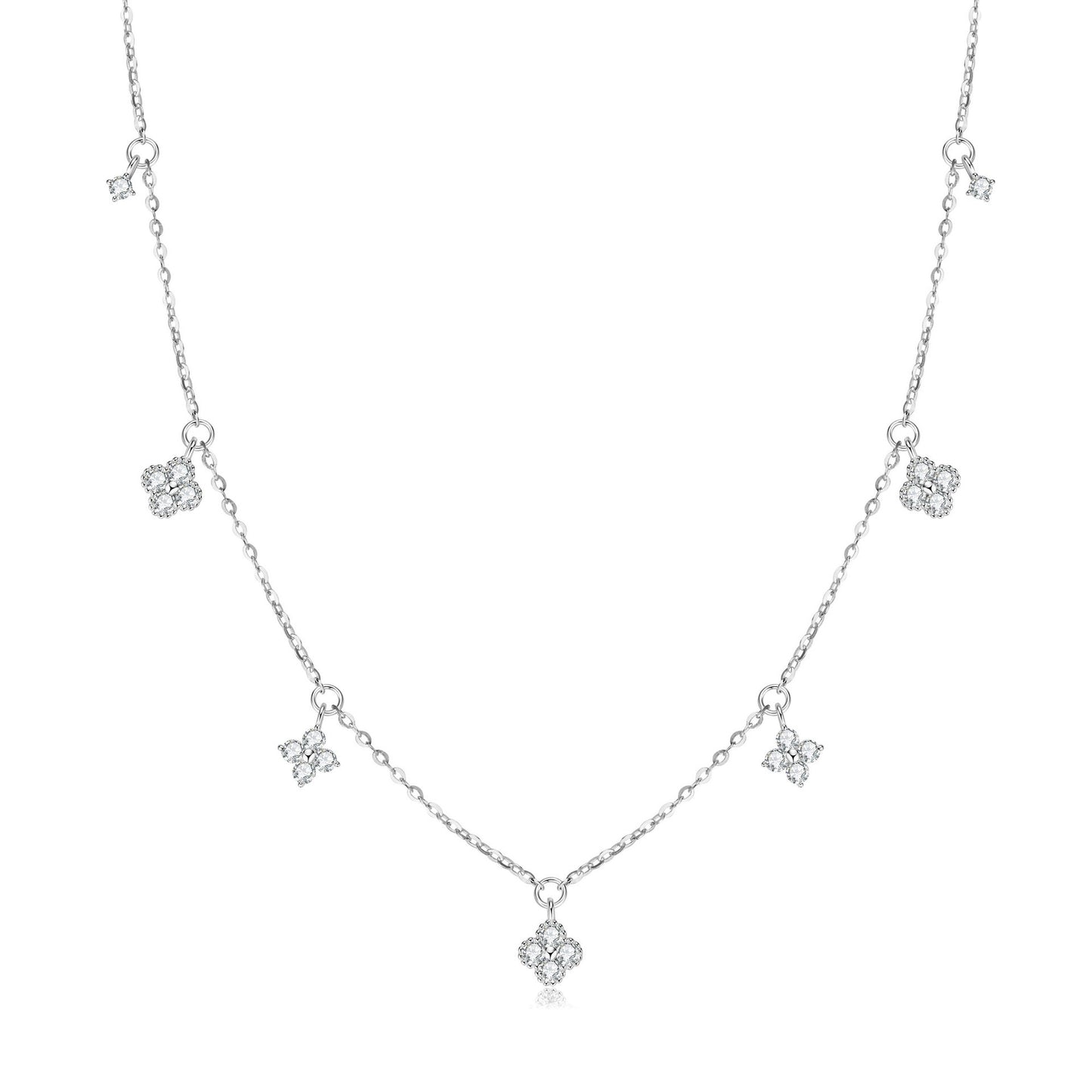S925 Sterling Silver Four-Leaf Clover Moissanite Necklace - Lucky Charm Delicate Chain